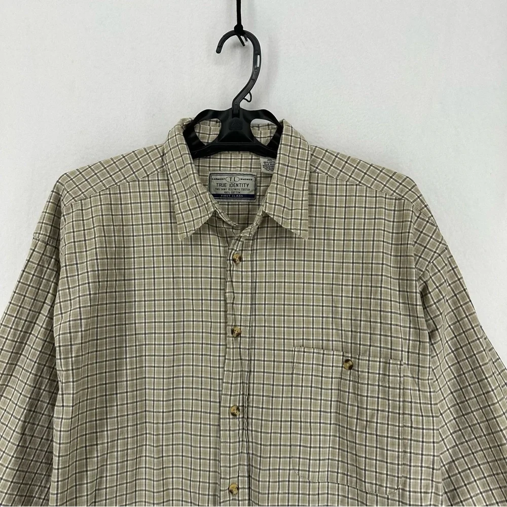 True Identity Short Sleeve Plaid Button Up Shirt Men’s 2XL Beige
